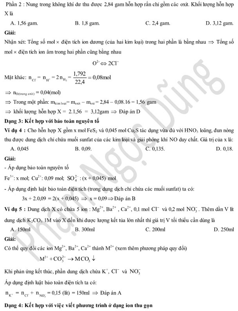 Giải bài tập toán bằng phương pháp bảo toàn điện tích